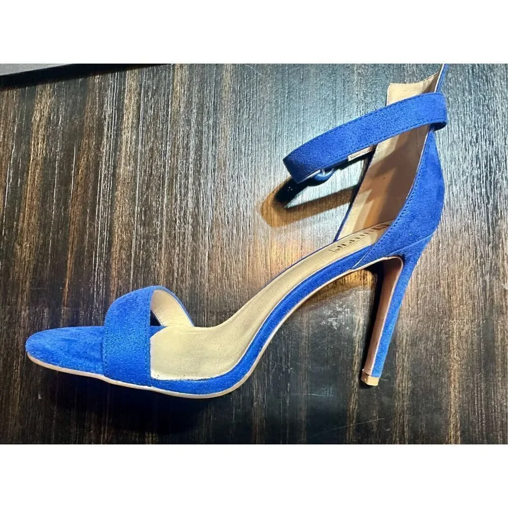 IDIFU Blue Suede NEW Stiletto High Heel size 9 Sandals Open toe Ankle Strap